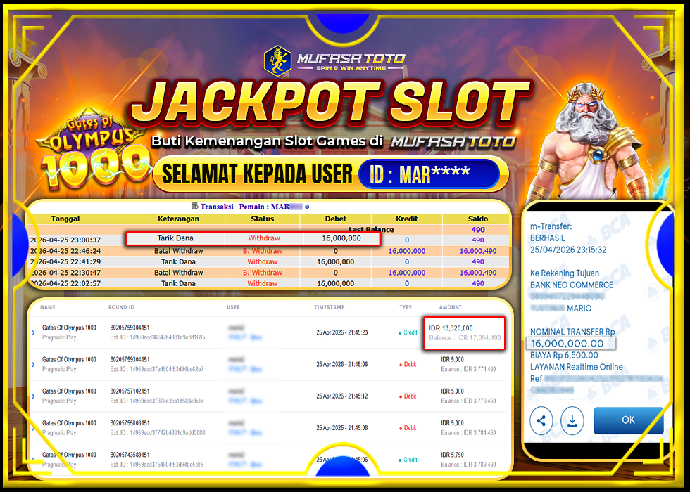 MUFASATOTO JACKPOT PRAGMATIC PLAY Rp. 16.000.000|LUNAS